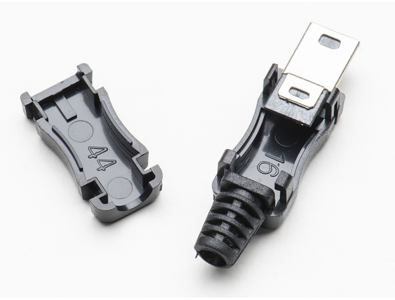 USB-B mini connector male zwart uit elkaar 02